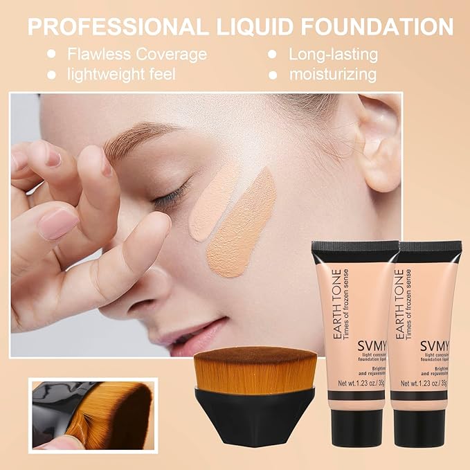 Foundation Liquid Full Coverage Matte Oil Control Concealer with Face Primer & Makeup Brush & Makeup Sponges-VivaGrace Women