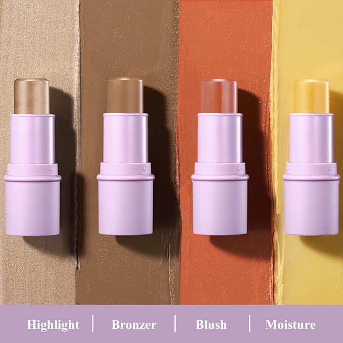 4Pcs Cream Blush Contour Highlighter Bronzer Moisturizer Stick Makeup Set #T Blush Glow2-VivaGrace Women