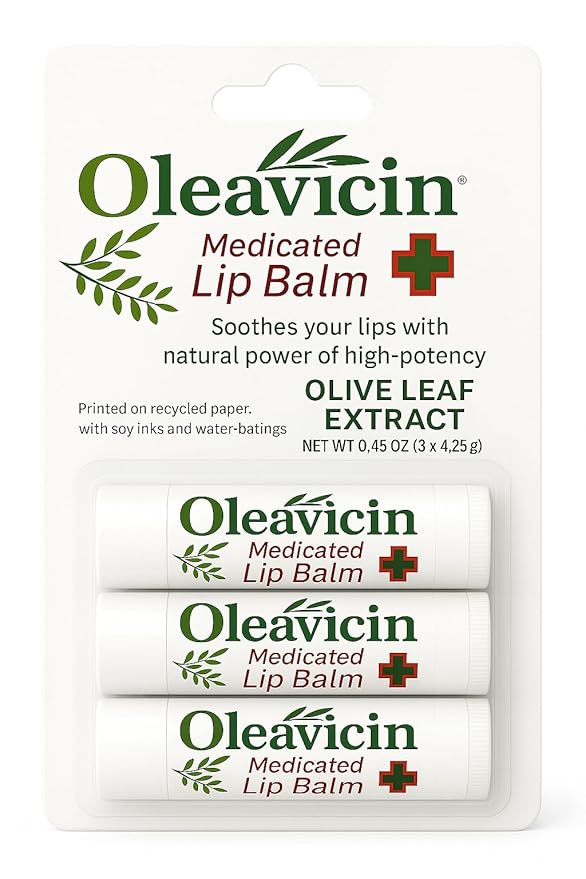 Natural Lip Balm by Oleavicin | Dry Lip Relief | Patented Moisturizing Formula for Chapped Lips | Organic Olive Leaf Extract (3)-VivaGrace Women