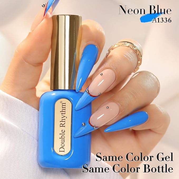 Double Rhythm 0.50 OZ Gel Polish Same Color Same Bottle Golden Round Hema Free Neutral Natural Milky 15 ML Jelly UV Polish Art DIY at Home (Blue-C1336)