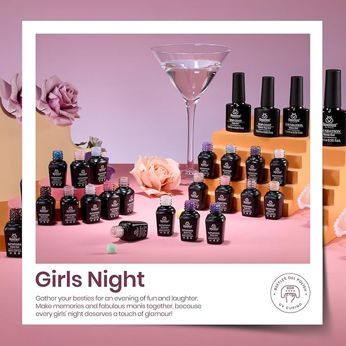 Beetles Gel Nail Polish Kit, 23Pcs Nude Pink Gel Polish White Gray Baby Blue Glitters Nail Polish Set with Glossy Matte Top Coat and Base Coat Fall Winter U V Soak Off Manicure Gift For Women-VivaGrace Women
