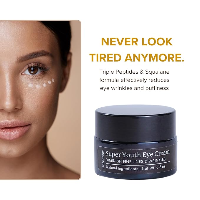 ANTHOLOGY Super Youth Eye Cream for Wrinkles & Dark Circles | Anti-aging Under Eye Cream with Peptides, Organic Aloe Vera & Vitamin C | Daily Use Intense Hydration | 0.5 fl oz 15 ml-VivaGrace Women