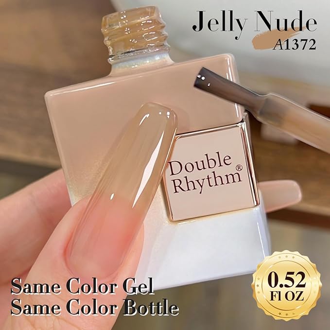 Double Rhythm 0.5Oz Translucent Gel Polish Sheer Neutral Natural Light Milky Same Color Same Bottle 15ML Jelly Nail Art DIY at Home (Nude-A1372)-VivaGrace Women