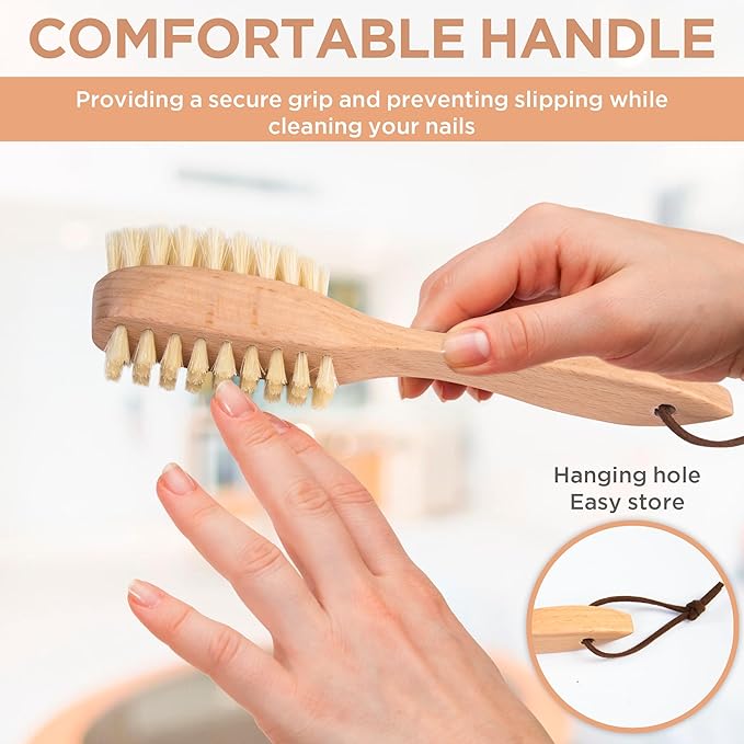 Takavu Nail Brush, Pure Boar Bristles, Natural Wood Handle, Nail Cleaning Brush for Scrubbing Fingernail Toenail Hand Feet, Dual Sided for Regular Manicure Nail Care Hygiene-VivaGrace Women
