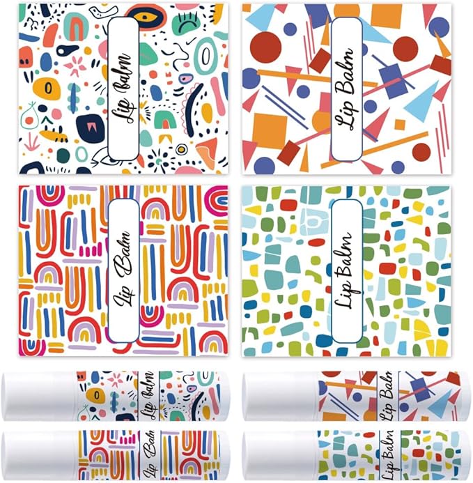 OLYCRAFT 100Pcs Self-Adhesive Lip Balm Tag Stickers 1.7x2.1 inch Waterproof Adhesive Label with Colorful Texture Rectangle Lipstick Tag Sticker for Lip Balm Container Tubes Lipstick Wrapping Decor-VivaGrace Women