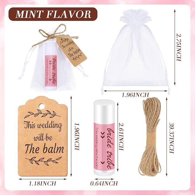 50 Set Bridal Shower Lip Balm Gifts Bulk Wedding Bridal Shower Lip Balms Gifts with 50 Organza Bag 50 Thank Tag Bridal Shower Favors Bridesmaid Proposal Stuffer for Bachelorette Party Supplies-VivaGrace Women