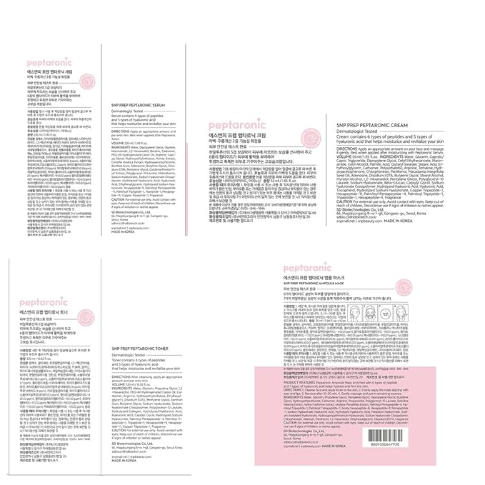 SNP PREP Skincare Set | 4-in-1 Korean Skin Care Set | Peptaronic Complete Skin Care Set | Includes Facial Toner, Cream, Face Serum, and Ampoule Sheet Face Masks | Skin Care Gift Set | 10 Sheets-VivaGrace Women