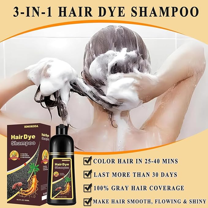 Dark Brown Hair Dye Shampoo 3 in 1 for Gray Hair, Long-lasting & Natual Hair Color Shampoo, Herbal Ingredients Natural Shampoo Hair Dye Effect in Minutes, Gifts for Men Women 500ml-VivaGrace Women
