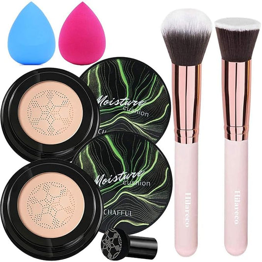2 PCS Mushroom Head Air Cushion CC Cream Nature Foundation,Foundation Brush Powder Brush,Moisturizing Concealer, Bright Makeup Base Long Lasting with Mushroom Makeup Sponge(#03 Warm Nude)-VivaGrace Women