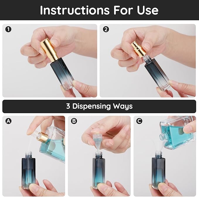 Segbeauty Travel Perfume Atomizer Refillable, 5 Packs 10ML Glass Spray Bottle for Perfume,Mini Portable Bottles Empty Fine Mist Sprayer Fragrance Cosmetic Container Kit Essentials, Gradient Blue-gold-VivaGrace Women