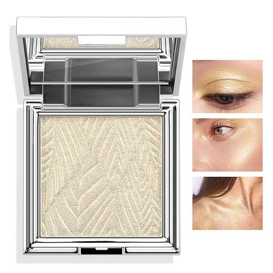 Boobeen Highlighter Makeup Highlighter Powder Palette, Shimmer Illuminator Highlight Contouring Palette Come with Mirror, Long Lasting Glow Defining the Face and Body-VivaGrace Women