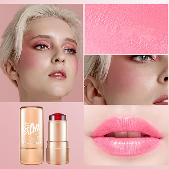 2pcs Jelly Blush Stick, Multi-purpose Lip and Cheek Colour Stick, Jelly Texture Waterproof, Moisturising and Long-lasting, Non-sticky, Create Watercolour Makeup Effect for Women and Girls 1#-VivaGrace Women