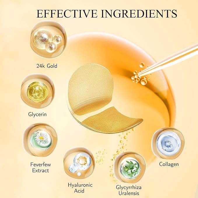 Under Eye Patches, Gold Eye Masks for Dark Circles and Puffiness Anti-Wrinkle Moisturizing Anti-Aging Under Eye Bags Skin Care Treatment Pads Revitalizes & Tightens Eye Area(60PCS)-VivaGrace Women
