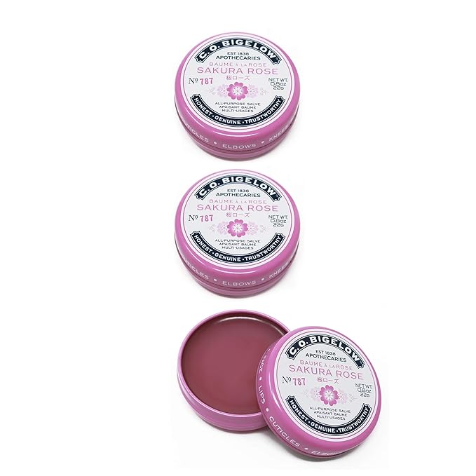 C.O. Bigelow All Purpose Salve Lip Balm Tins, Sakura Rose Salve Pack of 3 for Chapped Lips & Dry Skin - Moisturizing Lip, Cuticle and Skin Salves, 0.8 oz each-VivaGrace Women