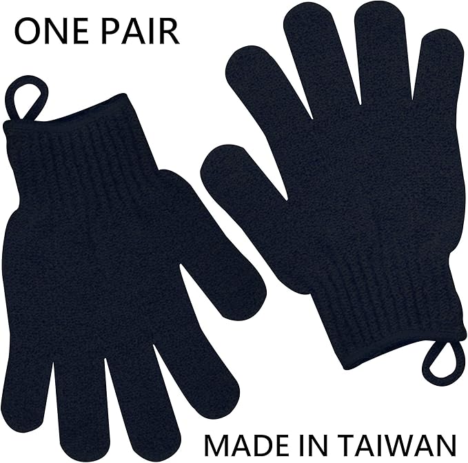 Exfoliating Glove with Hanging Loop - Bath Gloves 1 Pair Shower Gloves, Heavy Exfoliating Gloves for Men and Women Shower Gloves Body Wash Makes Skin Soft Healthy Body Exfoliating Gloves 1 Pair Black-VivaGrace Women