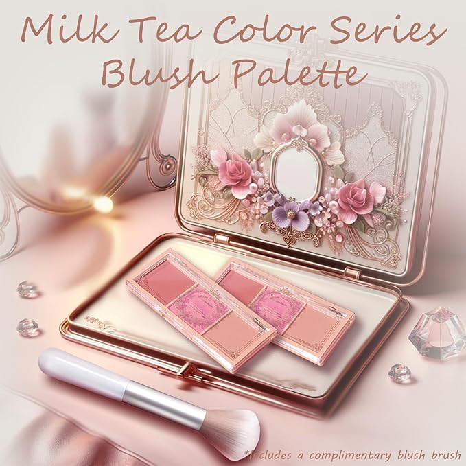 3 Color Matte Pink Blush Palette with Brush, Long Lasting Cheek Makeup, Smooth and Light Blush Powder for Face Beauty-VivaGrace Women