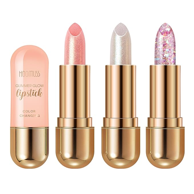 Glimmer Balm, Tinted Lip Balm Long Lasting PH Lipstick, Color Changing Lipstick Natural Chapstick, Glitter Pink Shade Lipstick (3pack)-VivaGrace Women