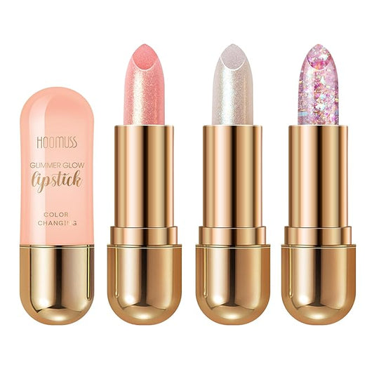 Glimmer Balm, Tinted Lip Balm Long Lasting PH Lipstick, Color Changing Lipstick Natural Chapstick, Glitter Pink Shade Lipstick (3pack)-VivaGrace Women