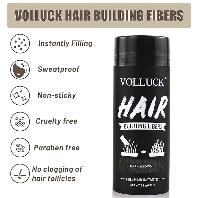 VOLLUCK Hair Fibers for Thinning Hair, Instant Coverage Hair Building Fibers for Women and men, Natural Hair Powder for Conceal Hair Loss 28 g (Dark Brown)-VivaGrace Women