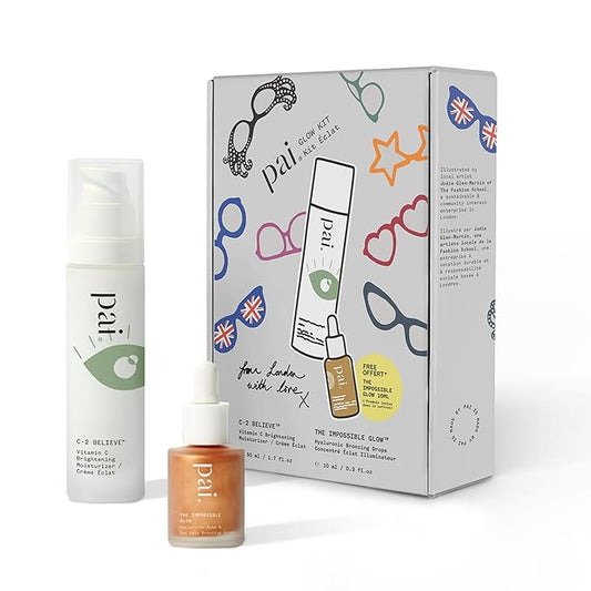 Pai Skincare London | GLOW KIT - FROM LONDON WITH LOVE Beauty Gift Set. Vitamin C Moisturizer + Glow Drops Duo, Suitable for Sensitive Skin + All Skin Types. Made In London.-VivaGrace Women