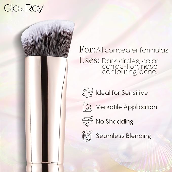 GLO&RAY Angled Concealer Brush with Cap – Flat Top Synthetic Makeup Brush for Under Eye, Spot Coverage, Travel Size Concealer Blending Tool for Liquid & Cream Application (Pink)-VivaGrace Women