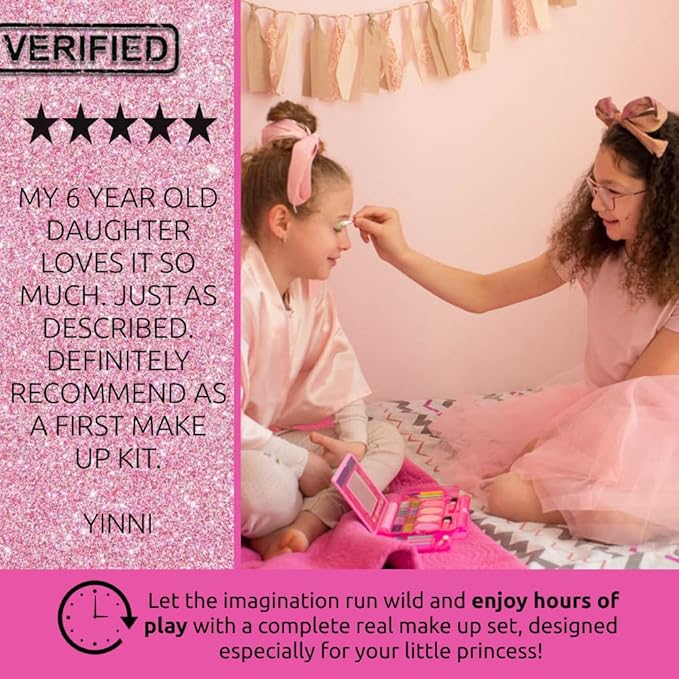 My First Makeup Set for Young Girls I Kids Makeup Kit for Little Girls I Foldable Makeup Palette with Makeup Mirror I Pink Set Makeup for Kids Vanity I Original Design Washable Toddler Makeup Kit Gift-VivaGrace Women