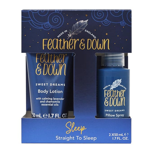 Feather & Down Straight to Sleep Gift Set: 50ml Pillow Spray & 50ml Body Lotion, The Perfect Sleep Duo, Infused with Lavender & Chamomile Essential Oils, Vegan & Cruelty Free-VivaGrace Women