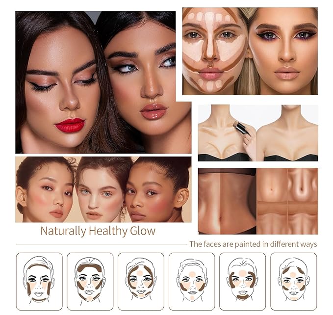 3Pcs Cream Contour Stick, with Highlighter Stick Bronzer Stick Blush Stick, Face Contour Stick Highlighter Makeup with Makeup Brush and Sponge for Sculpt the Cheeks, Long Lasting, Waterproof-VivaGrace Women