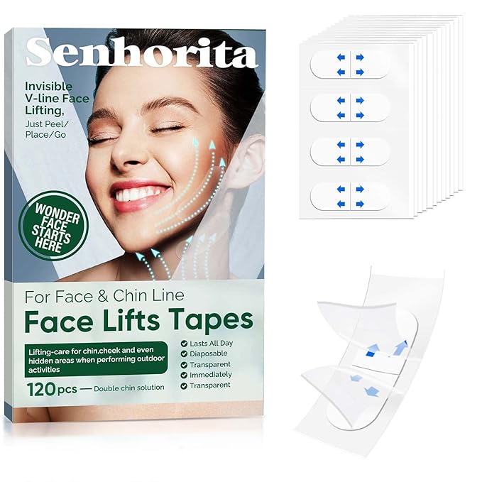 Senhorita Face Lift Tape, 120Pcs Instant Face Lift Tape Invisible, Face Tape Lifting Hide Double Chin and Wrinkles, Lifting Saggy Skin-VivaGrace Women