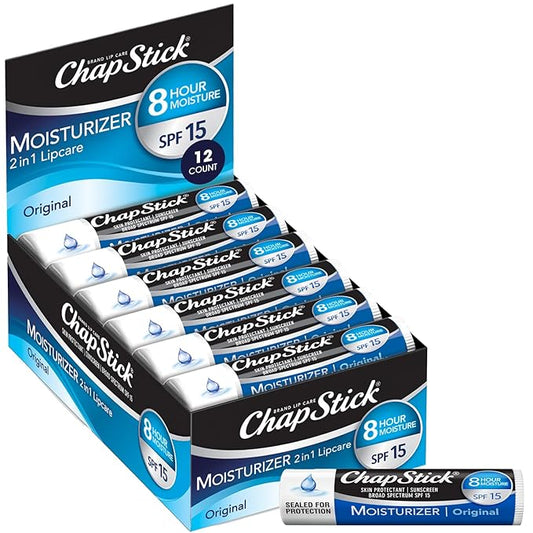 ChapStick Moisturizer 2-in-1 Lipcare SPF 15, Original, 12-Pack – 8-Hour Sunscreen Lip Balm with Aloe Vera and Vitamin E, 0.15 Oz Ea-VivaGrace Women