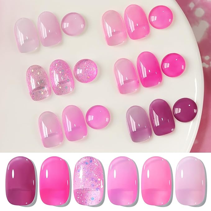 Born Pretty Jelly Gel Nail Polish Set - Milky Jelly Hot Pink Translucent Gel Polish - Spring Summer Neon Pink Valentine's Day Gift 6PCS-VivaGrace Women