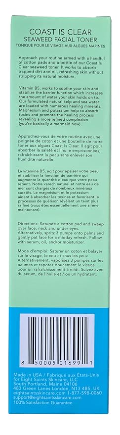 Eight Saints Coast is Clear Seaweed Anti Aging Face Toner, Natural and Organic Alcohol Free Witch Hazel Toner for Face, Minimizes Large Pores and Redness, 6 Ounces-VivaGrace Women