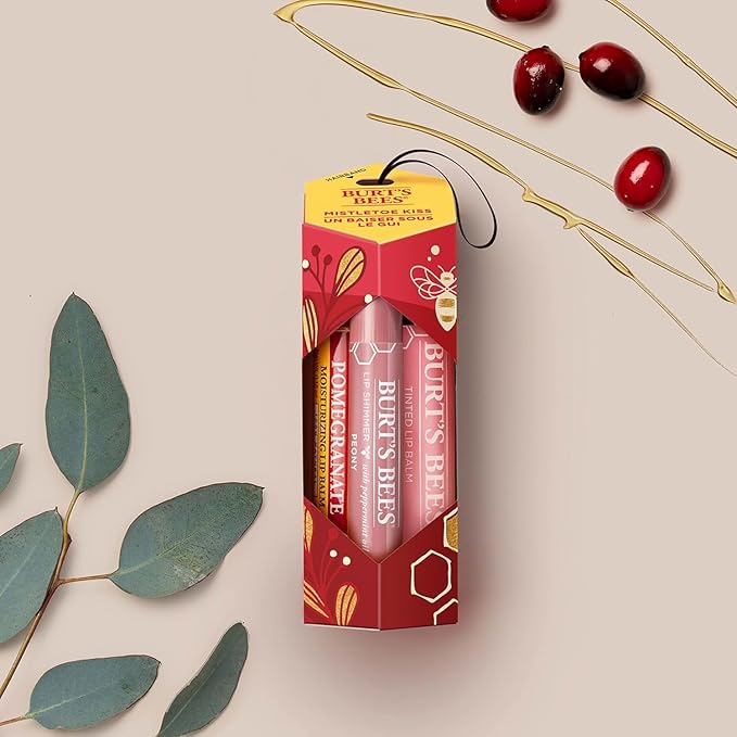 Burt's Bees Mistletoe Kiss Lip Care Stocking Stuffers Holiday Gift Set, Mistletoe Kiss Set, Pomegranate, Peony & Hibiscus-VivaGrace Women