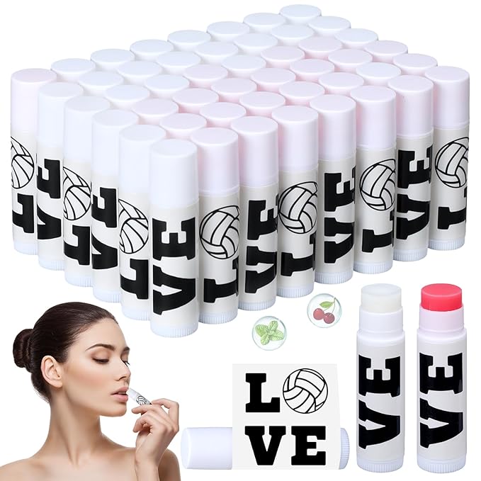 50 Pcs Happy Birthday Lip Balm Bulk Volleyball Moisturizing Lip Gloss with Natural Ingredients Lip Balm Bulk Gifts Baskets Business for Girls Men Women and Children Party (Stylish Volleyball)-VivaGrace Women