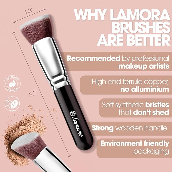 LAMORA Foundation Brush for Liquid Makeup - Kabuki Face Brush for Cream, Powder, Blush, and Concealer - Flat Top Blending, Buffing, Stippling Brush-VivaGrace Women