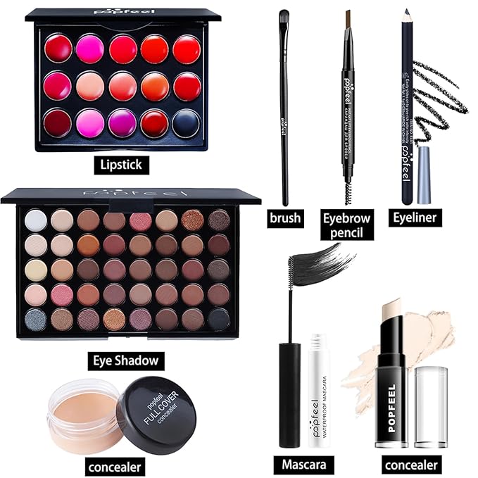 Makeup Kit for Women Full Kit, All in One Makeup Gift Set, Make up Kits for Beginners and Professionals - Eyeshadow Palette, Lipstick, Mascara, Concealer, Brush, Eyeliner, Eyebrow pencil-VivaGrace Women