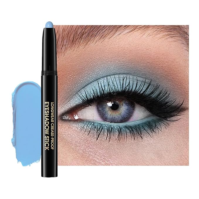 Eyeshadow Stick, Shimmer and Matte Cream Eye Shadow Brightener Sticks Eyeliner Pencil Crayon, Waterproof Long Lasting Eye Highlighter Stick Makeup,0.056 Oz(#10-Cornflower)-VivaGrace Women