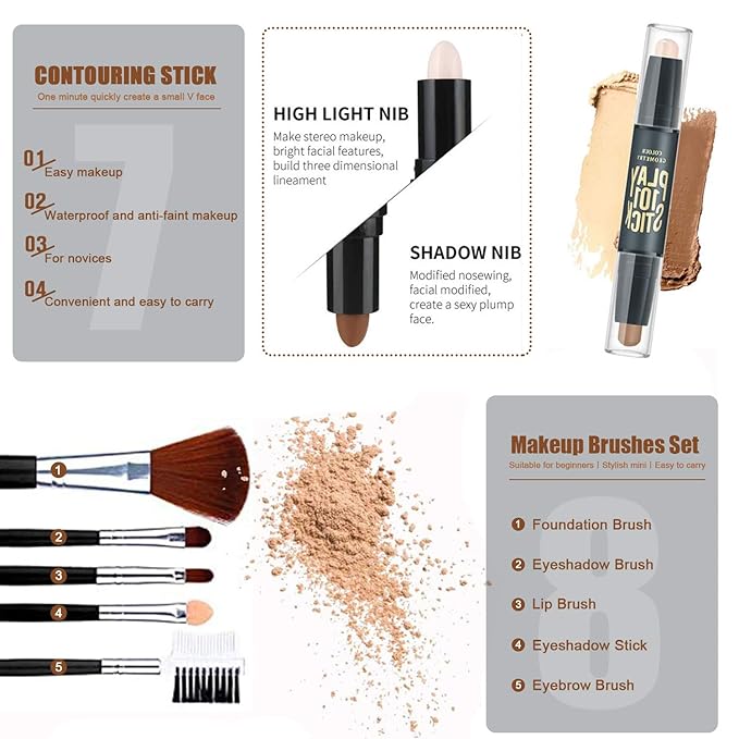 All in One Makeup Kit for Women Full Kit, includes 12 Colors Eyeshadow, 5PCS Brush Set, Eyebrow Pencil, Eyeliner & Mascara, Contour Stick, Primer & Liquid Highlighter With Cosmetic Bag Makeup Set-VivaGrace Women