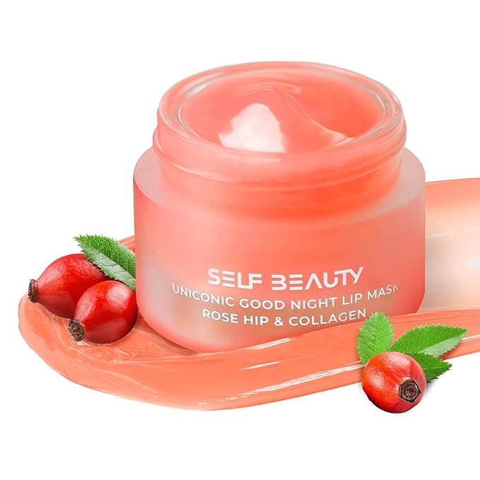 SelfBeauty Lip Mask - Rosehip & Collagen, Vegan Lip Balm, Lip Moisturizer, Overnight Hydrating Lip Treatment with Collagen Peptide, Lip Scrub Exfoliator Intensive Lip Repair, 0.51fl.oz-VivaGrace Women