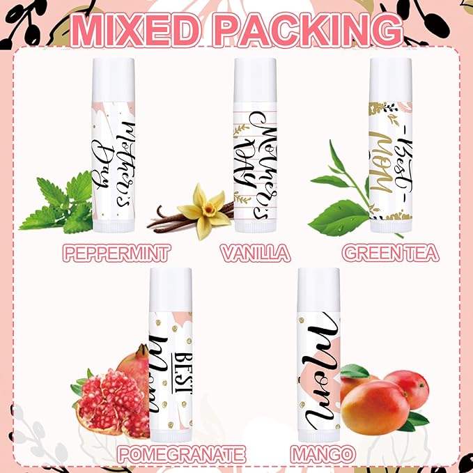 Dunzy 50 Pcs Mother's Day Lip Balm in Bulk Gift Set Moisturizing Lip Moisturizer Party Favors with Assorted Fruit Flavors for Best Mom Women Dry Chapped Lips Mother's Day Gifts-VivaGrace Women