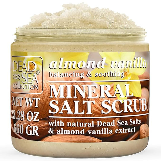 Dead Sea Collection Almond Vanilla Salt Scrub – Exfoliating Body Scrub for Women – Moisturizing and Nourishing Skin – with Pure Oils and Dead Sea Minerals (23.28 Oz)-VivaGrace Women