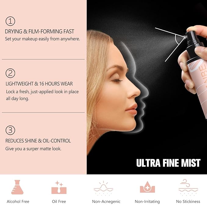 Long Lasting Makeup Setting Spray Kit - 3.38 Fl oz Super Matte Finish Setting Mist Lightweight Face Make up Fixer for Oily Skin + 1PC Sponge Puff + 1PC Powder Puff-VivaGrace Women