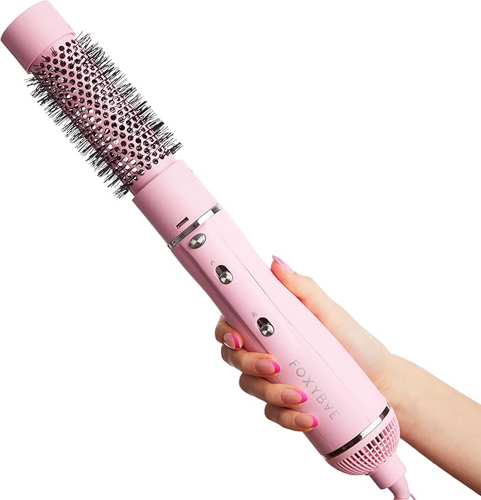 FoxyBae 3-in-1 Ceramic Interchangeable Hair Tools - Blowout Dryer - 3 Detachable Heads - 2.4" Blowout Brush, 1.5" Hot Round Brush & Drying Cylinder Hair Dryer Brush & Hair Styling Set [Party Pink]-VivaGrace Women