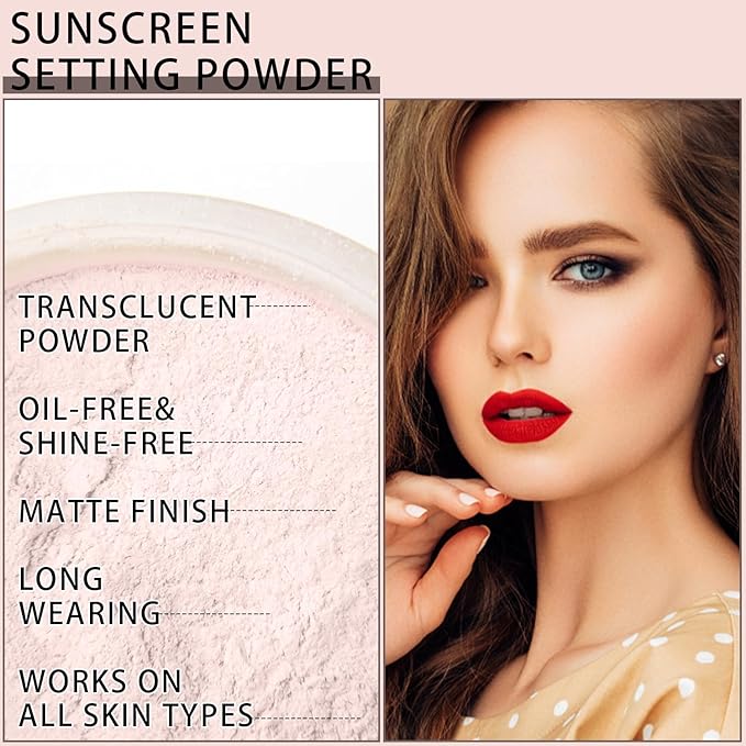 Mineral Sunscreen Setting Powder, SPF 35 Translucent Loose Powder, Mineral Brush Powder, Oil Control Natural Matte Finish, Lasting Lightweight Breathable for All Skin (#04 Pink Complexion)-VivaGrace Women