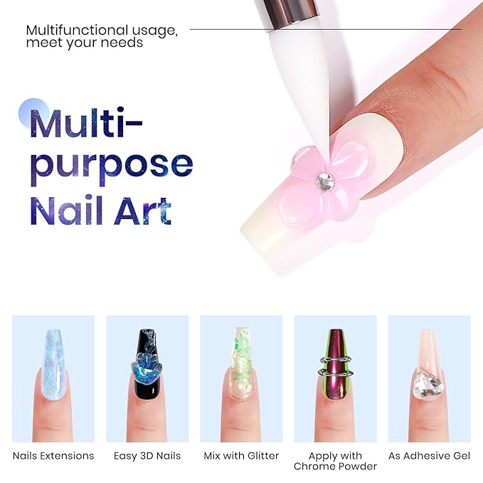 MIZHSE 2PCS Solid Builder Gel for Nails Kit: 30g/1oz Clear & Aurora Hard Gel for Nail with Nail Forms 3D Mold Soak off U V Builder Extension Gels for Women-VivaGrace Women