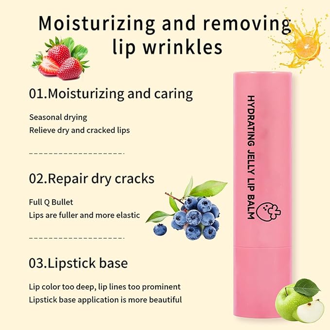 4 Colors Hydrating Jelly Lip Balm,Instantly Hydrate Lips Tinted Moisturizing Lip Balm For Dry Lips,Conditioning & Nourishing Lip Care Lip Moisturizer Fruit Lip Oil Jelly Lipstick (Blueberry)-VivaGrace Women