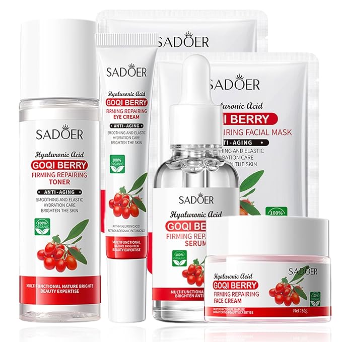 Goji Berry Skincare Sets, 6 In 1 Complete Facial Care Kit Antioxidant, Anti Aging Skin Care Set For Tighten, Lift & Reduce Wrinkles, Goji Berries Face Care Set For Women, Beauty Gift Set For Girls-VivaGrace Women