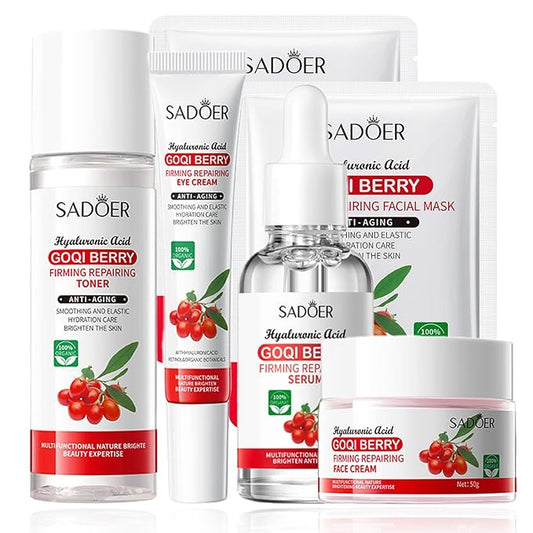 Goji Berry Skincare Sets, 6 In 1 Complete Facial Care Kit Antioxidant, Anti Aging Skin Care Set For Tighten, Lift & Reduce Wrinkles, Goji Berries Face Care Set For Women, Beauty Gift Set For Girls-VivaGrace Women