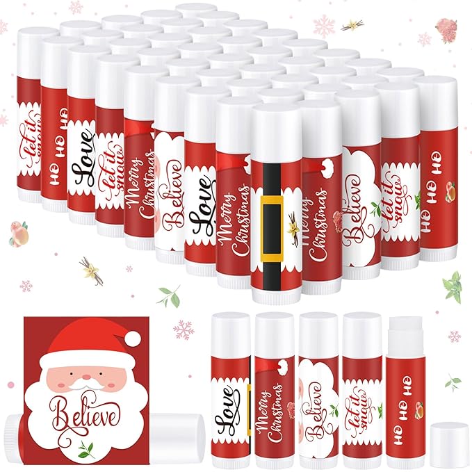 50 Pieces Christmas Santa Lip Balm Bulk Gift Christmas Gift for Women Moisturizing Lip Care Product for Seasonal Winter Holiday Xmas Party Gift-VivaGrace Women