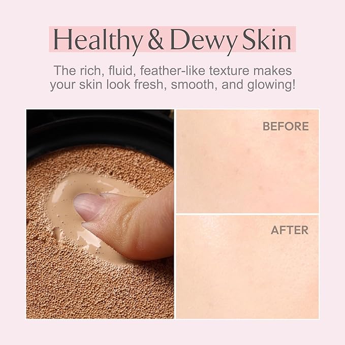 LA MUSE Complexion Correcting-Korean Cushion Foundation(2 Packs) | No Makeup Look, Daily Korean Makeup Foundation, Comfortable Wear | Natural Tone-Up Effect, Light to Medium Tones | For All Skin Types-VivaGrace Women